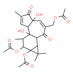 ChemSpider 2D Image | 3-(Acetoxymethyl)-4a,7b-dihydroxy-1,1,6,8-tetramethyl-2,5-dioxo-1,1a,1b,2,4a,5,7a,7b,8,9-decahydro-9aH-cyclopropa[3,4]benzo[1,2-e]azulene-9,9a-diyl diacetate | C26H32O10
