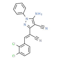 ChemSpider 2D Image | 5-Amino-3-[(Z)-1-cyano-2-(2,3-dichlorophenyl)vinyl]-1-phenyl-1H-pyrazole-4-carbonitrile | C19H11Cl2N5