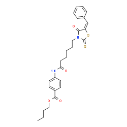 ChemSpider 2D Image | Butyl 4-({6-[(5E)-5-benzylidene-4-oxo-2-thioxo-1,3-thiazolidin-3-yl]hexanoyl}amino)benzoate | C27H30N2O4S2