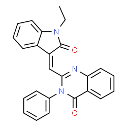 ChemSpider 2D Image | 2-[(Z)-(1-Ethyl-2-oxo-1,2-dihydro-3H-indol-3-ylidene)methyl]-3-phenyl-4(3H)-quinazolinone | C25H19N3O2