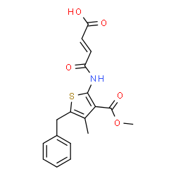 ChemSpider 2D Image | (2E)-4-{[5-Benzyl-3-(methoxycarbonyl)-4-methyl-2-thienyl]amino}-4-oxo-2-butenoic acid | C18H17NO5S