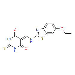 ChemSpider 2D Image | 5-{[(6-Ethoxy-1,3-benzothiazol-2-yl)amino]methylene}-2-thioxodihydro-4,6(1H,5H)-pyrimidinedione | C14H12N4O3S2