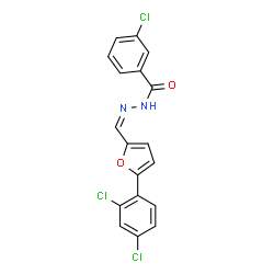 ChemSpider 2D Image | 3-Chloro-N'-{(Z)-[5-(2,4-dichlorophenyl)-2-furyl]methylene}benzohydrazide | C18H11Cl3N2O2