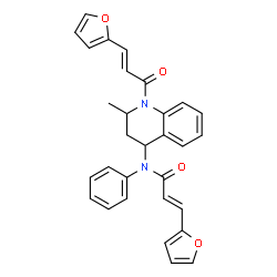 ChemSpider 2D Image | (2E)-3-(2-Furyl)-N-{1-[(2E)-3-(2-furyl)-2-propenoyl]-2-methyl-1,2,3,4-tetrahydro-4-quinolinyl}-N-phenylacrylamide | C30H26N2O4