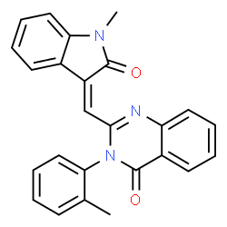 ChemSpider 2D Image | 2-[(Z)-(1-Methyl-2-oxo-1,2-dihydro-3H-indol-3-ylidene)methyl]-3-(2-methylphenyl)-4(3H)-quinazolinone | C25H19N3O2