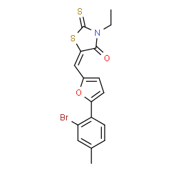 ChemSpider 2D Image | (5E)-5-{[5-(2-Bromo-4-methylphenyl)-2-furyl]methylene}-3-ethyl-2-thioxo-1,3-thiazolidin-4-one | C17H14BrNO2S2