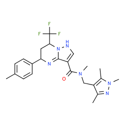 ChemSpider 2D Image | N-Methyl-5-(4-methylphenyl)-7-(trifluoromethyl)-N-[(1,3,5-trimethyl-1H-pyrazol-4-yl)methyl]-1,5,6,7-tetrahydropyrazolo[1,5-a]pyrimidine-3-carboxamide | C23H27F3N6O