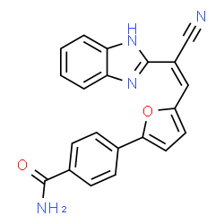 ChemSpider 2D Image | 4-{5-[(Z)-2-(1H-Benzimidazol-2-yl)-2-cyanovinyl]-2-furyl}benzamide | C21H14N4O2
