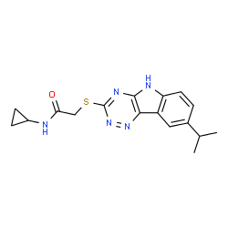 ChemSpider 2D Image | N-Cyclopropyl-2-[(8-isopropyl-5H-[1,2,4]triazino[5,6-b]indol-3-yl)sulfanyl]acetamide | C17H19N5OS