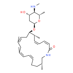 ChemSpider 2D Image | (3Z,7R,8R,19R)-7,11,13,19-Tetramethyl-2-oxoazacycloicosa-3,5,10,13,15-pentaen-8-yl 2,4,6-trideoxy-4-(methylamino)-alpha-L-arabino-hexopyranoside | C30H48N2O4