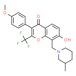 ChemSpider 2D Image | 7-Hydroxy-3-(4-methoxyphenyl)-8-[(3-methyl-1-piperidinyl)methyl]-2-(trifluoromethyl)-4H-chromen-4-one | C24H24F3NO4