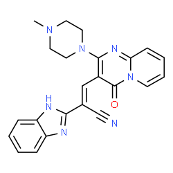 ChemSpider 2D Image | (2E)-2-(1H-Benzimidazol-2-yl)-3-[2-(4-methyl-1-piperazinyl)-4-oxo-4H-pyrido[1,2-a]pyrimidin-3-yl]acrylonitrile | C23H21N7O