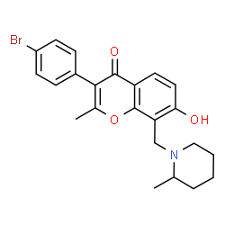 ChemSpider 2D Image | 3-(4-Bromophenyl)-7-hydroxy-2-methyl-8-[(2-methyl-1-piperidinyl)methyl]-4H-chromen-4-one | C23H24BrNO3