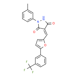 ChemSpider 2D Image | (4Z)-1-(3-Methylphenyl)-4-({5-[3-(trifluoromethyl)phenyl]-2-furyl}methylene)-3,5-pyrazolidinedione | C22H15F3N2O3