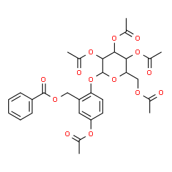ChemSpider 2D Image | 5-Acetoxy-2-[(2,3,4,6-tetra-O-acetylhexopyranosyl)oxy]benzyl benzoate | C30H32O14
