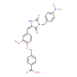 ChemSpider 2D Image | 4-[(2-Methoxy-4-{(E)-[1-(4-nitrobenzyl)-2,5-dioxo-4-imidazolidinylidene]methyl}phenoxy)methyl]benzoic acid | C26H21N3O8