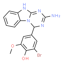 ChemSpider 2D Image | 4-(2-Amino-4,10-dihydro[1,3,5]triazino[1,2-a]benzimidazol-4-yl)-2-bromo-6-methoxyphenol | C16H14BrN5O2