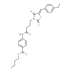 ChemSpider 2D Image | Butyl 4-({4-[(5Z)-5-(4-ethylbenzylidene)-4-oxo-2-thioxo-1,3-thiazolidin-3-yl]butanoyl}amino)benzoate | C27H30N2O4S2