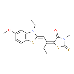ChemSpider 2D Image | (5E)-5-[(1Z)-1-(3-Ethyl-5-methoxy-1,3-benzothiazol-2(3H)-ylidene)-2-butanylidene]-3-methyl-2-thioxo-1,3-thiazolidin-4-one | C18H20N2O2S3