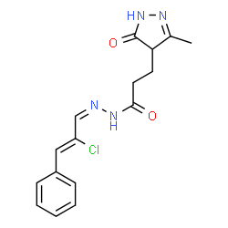 ChemSpider 2D Image | N'-[(1Z,2Z)-2-Chloro-3-phenyl-2-propen-1-ylidene]-3-(3-methyl-5-oxo-4,5-dihydro-1H-pyrazol-4-yl)propanehydrazide | C16H17ClN4O2