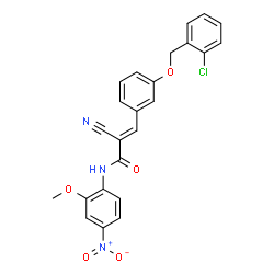 ChemSpider 2D Image | (2E)-3-{3-[(2-Chlorobenzyl)oxy]phenyl}-2-cyano-N-(2-methoxy-4-nitrophenyl)acrylamide | C24H18ClN3O5