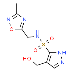 ChemSpider 2D Image | 4-(Hydroxymethyl)-N-[(3-methyl-1,2,4-oxadiazol-5-yl)methyl]-1H-pyrazole-5-sulfonamide | C8H11N5O4S