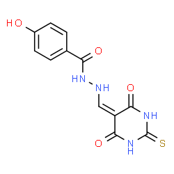 ChemSpider 2D Image | N'-[(4,6-Dioxo-2-thioxotetrahydro-5(2H)-pyrimidinylidene)methyl]-4-hydroxybenzohydrazide | C12H10N4O4S