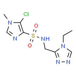 ChemSpider 2D Image | 5-Chloro-N-[(4-ethyl-4H-1,2,4-triazol-3-yl)methyl]-1-methyl-1H-imidazole-4-sulfonamide | C9H13ClN6O2S