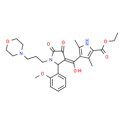 ChemSpider 2D Image | Ethyl 4-[(E)-hydroxy{2-(2-methoxyphenyl)-1-[3-(4-morpholinyl)propyl]-4,5-dioxo-3-pyrrolidinylidene}methyl]-3,5-dimethyl-1H-pyrrole-2-carboxylate | C28H35N3O7