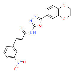 ChemSpider 2D Image | (2E)-N-[5-(2,3-Dihydro-1,4-benzodioxin-6-yl)-1,3,4-oxadiazol-2-yl]-3-(3-nitrophenyl)acrylamide | C19H14N4O6