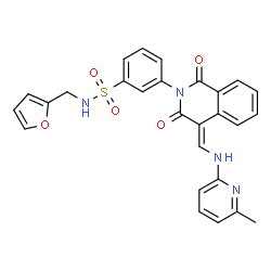 ChemSpider 2D Image | N-(2-Furylmethyl)-3-[(4E)-4-{[(6-methyl-2-pyridinyl)amino]methylene}-1,3-dioxo-3,4-dihydro-2(1H)-isoquinolinyl]benzenesulfonamide | C27H22N4O5S