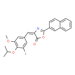 ChemSpider 2D Image | (4E)-4-(3-Iodo-4-isopropoxy-5-methoxybenzylidene)-2-(2-naphthyl)-1,3-oxazol-5(4H)-one | C24H20INO4