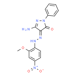 ChemSpider 2D Image | (4E)-5-Amino-4-[(2-methoxy-4-nitrophenyl)hydrazono]-2-phenyl-2,4-dihydro-3H-pyrazol-3-one | C16H14N6O4