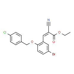 ChemSpider 2D Image | Ethyl (2Z)-3-{5-bromo-2-[(4-chlorobenzyl)oxy]phenyl}-2-cyanoacrylate | C19H15BrClNO3