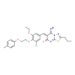 ChemSpider 2D Image | (5Z,6Z)-6-{3-Chloro-5-ethoxy-4-[2-(4-methylphenoxy)ethoxy]benzylidene}-5-imino-2-propyl-5,6-dihydro-7H-[1,3,4]thiadiazolo[3,2-a]pyrimidin-7-one | C26H27ClN4O4S