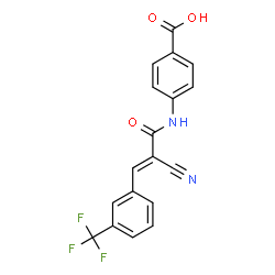 ChemSpider 2D Image | 4-({(2E)-2-Cyano-3-[3-(trifluoromethyl)phenyl]-2-propenoyl}amino)benzoic acid | C18H11F3N2O3
