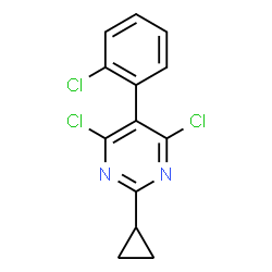 ChemSpider 2D Image | 4,6-Dichloro-5-(2-chlorophenyl)-2-cyclopropylpyrimidine | C13H9Cl3N2