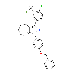 ChemSpider 2D Image | 1-[4-(Benzyloxy)phenyl]-3-[4-chloro-3-(trifluoromethyl)phenyl]-1,2,4,5,6,7-hexahydropyrazolo[3,4-b]azepine | C27H23ClF3N3O