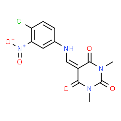 ChemSpider 2D Image | 5-{[(4-Chloro-3-nitrophenyl)amino]methylene}-1,3-dimethyl-2,4,6(1H,3H,5H)-pyrimidinetrione | C13H11ClN4O5