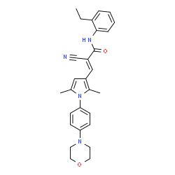 ChemSpider 2D Image | (2E)-2-Cyano-3-{2,5-dimethyl-1-[4-(4-morpholinyl)phenyl]-1H-pyrrol-3-yl}-N-(2-ethylphenyl)acrylamide | C28H30N4O2