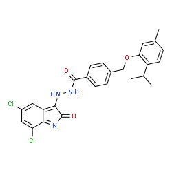 ChemSpider 2D Image | N'-(5,7-Dichloro-2-oxo-2H-indol-3-yl)-4-[(2-isopropyl-5-methylphenoxy)methyl]benzohydrazide | C26H23Cl2N3O3