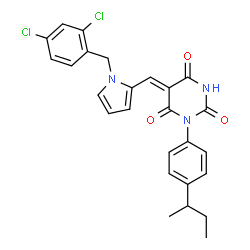 ChemSpider 2D Image | (5Z)-1-(4-sec-Butylphenyl)-5-{[1-(2,4-dichlorobenzyl)-1H-pyrrol-2-yl]methylene}-2,4,6(1H,3H,5H)-pyrimidinetrione | C26H23Cl2N3O3
