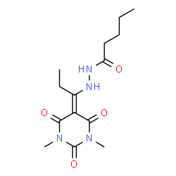 ChemSpider 2D Image | N'-[1-(1,3-Dimethyl-2,4,6-trioxotetrahydro-5(2H)-pyrimidinylidene)propyl]pentanehydrazide | C14H22N4O4