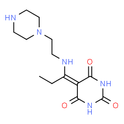 ChemSpider 2D Image | 5-(1-{[2-(1-Piperazinyl)ethyl]amino}propylidene)-2,4,6(1H,3H,5H)-pyrimidinetrione | C13H21N5O3