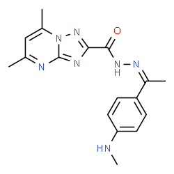 ChemSpider 2D Image | 5,7-Dimethyl-N'-{(1Z)-1-[4-(methylamino)phenyl]ethylidene}[1,2,4]triazolo[1,5-a]pyrimidine-2-carbohydrazide | C17H19N7O