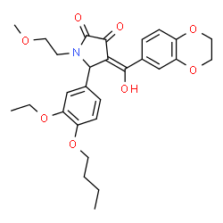 ChemSpider 2D Image | (4E)-5-(4-Butoxy-3-ethoxyphenyl)-4-[2,3-dihydro-1,4-benzodioxin-6-yl(hydroxy)methylene]-1-(2-methoxyethyl)-2,3-pyrrolidinedione | C28H33NO8