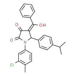 ChemSpider 2D Image | (4E)-1-(3-Chloro-4-methylphenyl)-4-[hydroxy(phenyl)methylene]-5-(4-isopropylphenyl)-2,3-pyrrolidinedione | C27H24ClNO3