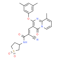 ChemSpider 2D Image | (2E)-2-Cyano-3-[2-(3,5-dimethylphenoxy)-9-methyl-4-oxo-4H-pyrido[1,2-a]pyrimidin-3-yl]-N-(1,1-dioxidotetrahydro-3-thiophenyl)acrylamide | C25H24N4O5S