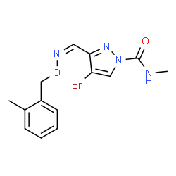 ChemSpider 2D Image | 4-Bromo-N-methyl-3-[(Z)-{[(2-methylbenzyl)oxy]imino}methyl]-1H-pyrazole-1-carboxamide | C14H15BrN4O2