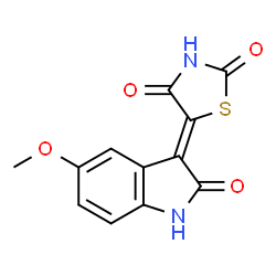 ChemSpider 2D Image | (5Z)-5-(5-Methoxy-2-oxo-1,2-dihydro-3H-indol-3-ylidene)-1,3-thiazolidine-2,4-dione | C12H8N2O4S